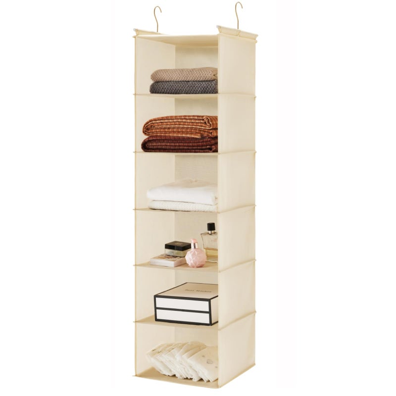 MAX Houser 6 Tier Shelf Hanging Closet Organizer, Cloth Hanging Shelf with 2 Sturdy Hooks for Storage, Foldable (Beige) - Image 1